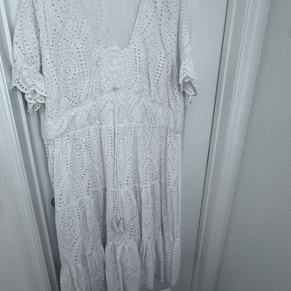 White Eyelet V-Neck Cotton Dress